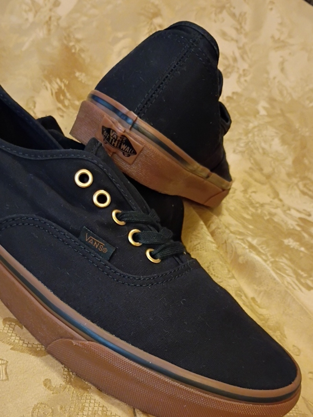 VANS Canvas Shoe - Black/Brown Gold Metal Eyelets Men's 13.0 Women's 14.5 - Picture 2 of 11
